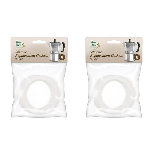 Fino Replacement Gasket for 6-Cup Stovetop Espresso Coffee Maker, Silicone, 2 Sets of 4