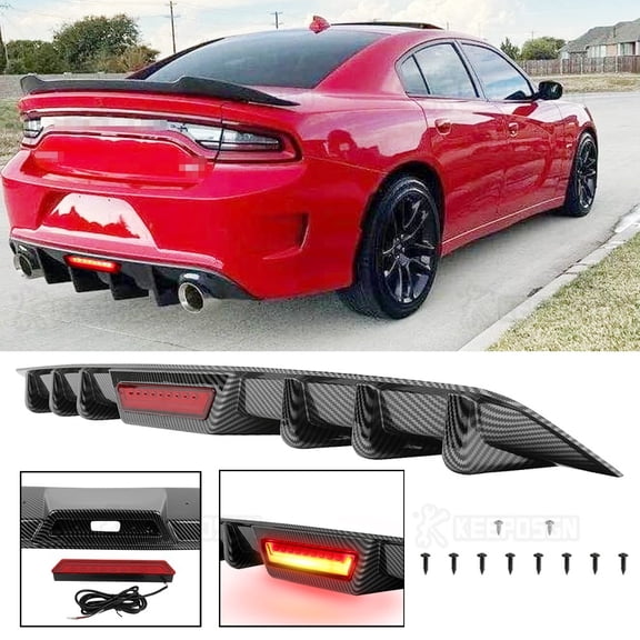 Fins Rear Diffuser Bumper Spoiler Lip LED Lights For Dodge Charger SRT 2020-2024