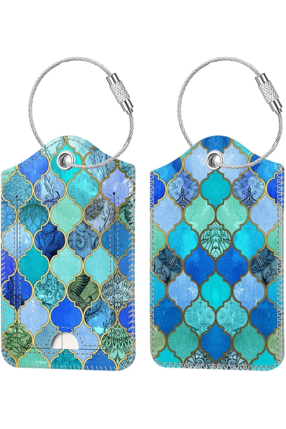 2 Pcs Luggage Tags, Privacy Cover ID Label with Stainless Steel Loop and Address Card for Travel Bag Suitcase (Cool Jade)