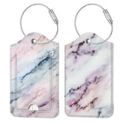 Fintie 2 Pcs Luggage Tags, Privacy Cover ID Label with Stainless Steel Loop and Address Card for Travel Bag Suitcase (Marble Pink)