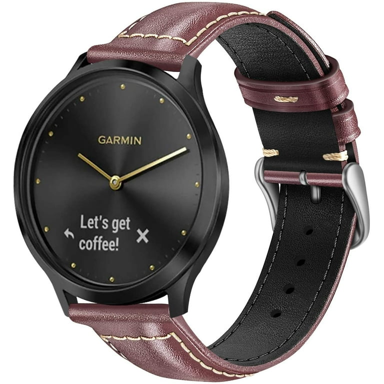 Fintie 20mm Soft Genuine Leather Band Replacement Accessories Strap for Garmin Vivoactive 3 Garmin Vivomove HR Forerunner 645 Music Forerunner 245 Music Watch Wine Brown Walmart