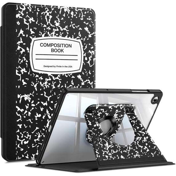 Fintie 360 Degree Rotating Case for Samsung Galaxy Tab A11+ Plus 11 Inch 2025/ A9+ Plus 2023, Swiveling Protective Stand Clear Back Cover, Auto Wake/Sleep, Composition Book