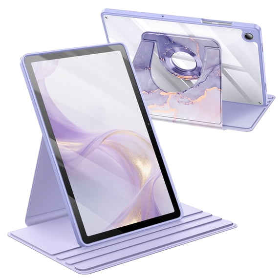 Fintie 360 Degree Rotating Case for Samsung Galaxy Tab A11+ Plus 11 Inch 2025/ A9+ Plus 2023, Swiveling Protective Stand Clear Back Cover, Auto Wake/Sleep, Lilac Marble