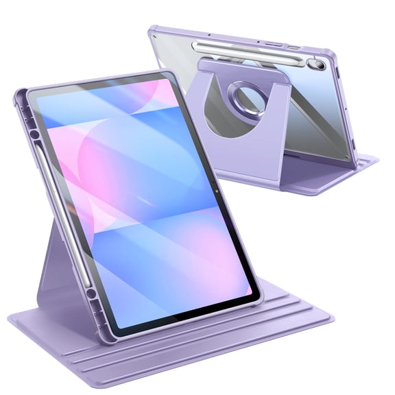 Fintie 360 Degree Rotating Case for Samsung Galaxy Tab S10 Lite/ S10 FE/ S9 FE 5G 10.9 Inch/Tab S9 11 Inch with S Pen Holder, Swiveling Protective Stand Clear Back Cover, Purple