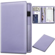 Fintie Server Book Organizer with Zipper Pocket, PU Leather Restaurant Guest Check Presenters Card Holder for Waitress, Waiter, Bartender, Lilac Purple