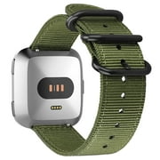 FINTIE Band for Fitbit Versa 2 / Versa / Versa Lite Edition, Double Layer Soft Woven Nylon Replacement Strap Band with Metal Buckle Olive
