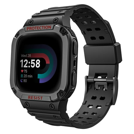 Fintie Bands with Case for Fitbit Versa 4/ 3/ 2/ 1 / Versa Lite / Fitbit Sense 2 / 1, Protective Case Strap Rugged Sport Band for Women Men, Black