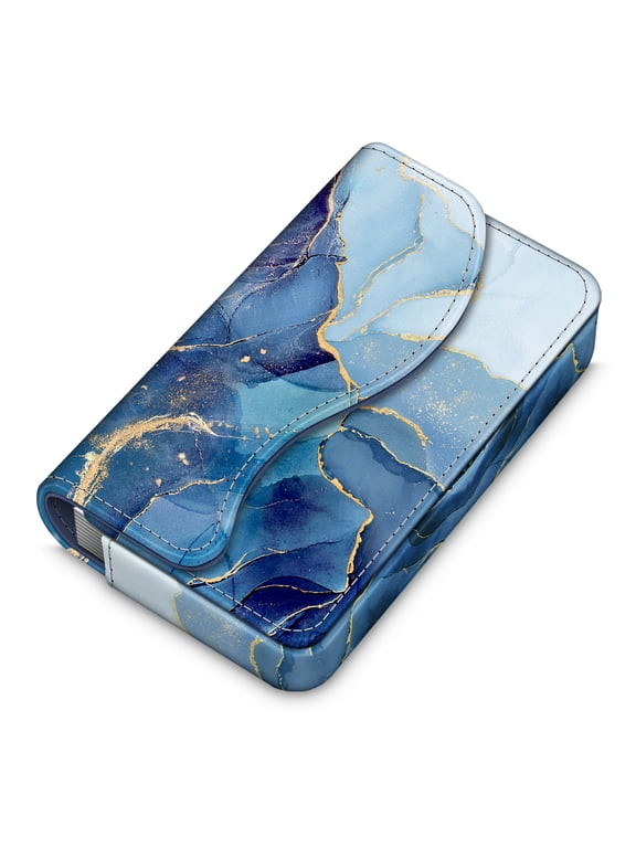 Business Card Holder/Credit Card Wallet,Premium PU Leather Handmade Universal Card Case Organizer with Magnetic Closure,Ocean Marble