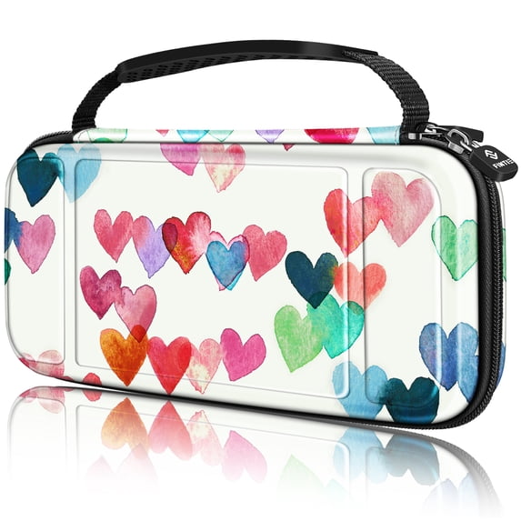 Fintie Carry Case for Nintendo Switch Lite, Shockproof, with 15 Game Card Slots, Raining Hearts