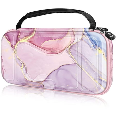 Fintie Carry Case for Nintendo Switch Lite 2019 - [Shockproof] Hard Shell Protective Cover Travel Bag with 15 Game Card / 2 Micro SD Card Slots, Inner Pocket for Switch Lite Console, Glittering Marble