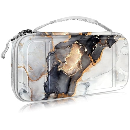 Fintie Carry Case for Nintendo Switch OLED Model 2021/Switch 2017 - [Shockproof] Hard Shell Protective Cover Travel Bag w/10 Game Card Slots , Cloudy Marble