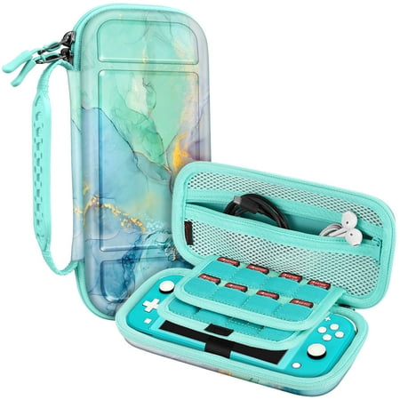 Fintie Carrying Case for Nintendo Switch Lite 2019 [Shockproof] Hard Shell Protective Cover Travel Bag w/15 Game Card & 2 Micro SD Card Slots, Emerald Marble