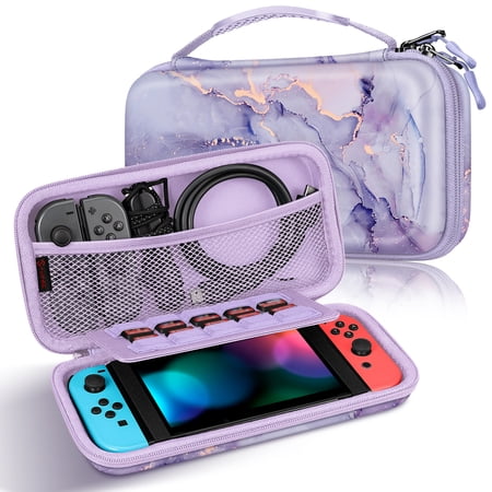Fintie Carrying Case for Nintendo Switch OLED Model 2021/Nintendo Switch, Portable Traveler Protective Cover Storage Bag w/10 Game Card Slots & Inner Pocket, Lilac Marble