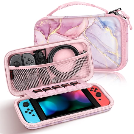 Fintie Carrying Case for Nintendo Switch OLED Model 2021/Nintendo Switch, Portable Traveler Protective Cover Storage Bag w/10 Game Card Slots & Inner Pocket, Dreamy Marble