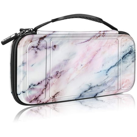 Fintie Carrying Case for Nintendo Switch OLED Model 2021/Switch 2017 [Shockproof] Hard Shell Protective Cover Travel Bag w/10 Game Card Slots for Switch Console Joy-Con & Accessories (Marble Pink)