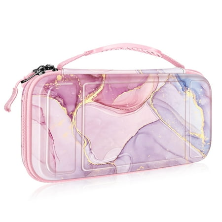 Fintie Carrying Case for Nintendo Switch OLED Model 2021/Switch 2017, [Shockproof] Hard Shell Protective Cover Travel Bag w/10 Game Card Slots, Dreamy Marble