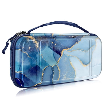 Fintie Carrying Case for Nintendo Switch OLED Model 2021/Switch 2017, [Shockproof] Hard Shell Protective Cover Travel Bag w/10 Game Card Slots, Ocean Marble