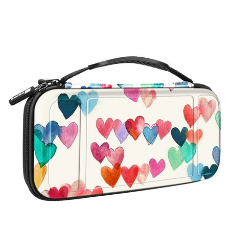Fintie Carrying Case for Nintendo Switch OLED Model 2021/Switch 2017, [Shockproof] Hard Shell Protective Cover Travel Bag w/10 Game Card Slots,Raining Hearts