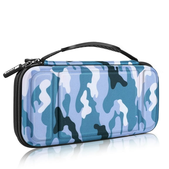 Fintie Carrying Case for Nintendo Switch OLED Model 2021/Switch 2017, [Shockproof] Hard Shell Protective Cover Travel Bag w/10 Game Card Slots,Z-Camo Blue