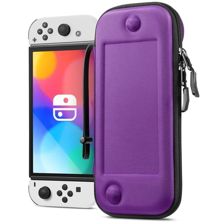 Fintie Carrying Case for Nintendo Switch OLED Model 2021/Switch 2017 [Slim Fit] Shockproof Protective Cover Storage Travel Bag w/10 Game Cartridges, Purple