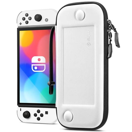 Fintie Carrying Case for Nintendo Switch OLED Model 2021/Switch 2017 [Slim Fit] Shockproof Protective Cover Storage Travel Bag w/10 Game Cartridges, White