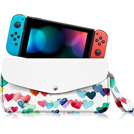 Fintie Carrying Case for Nintendo Switch OLED Model 7.0"/Switch 6.2" Portable Travel Bag Protective Sleeve Pouch with Game Card Slots & Large Pocket ,Raining Hearts