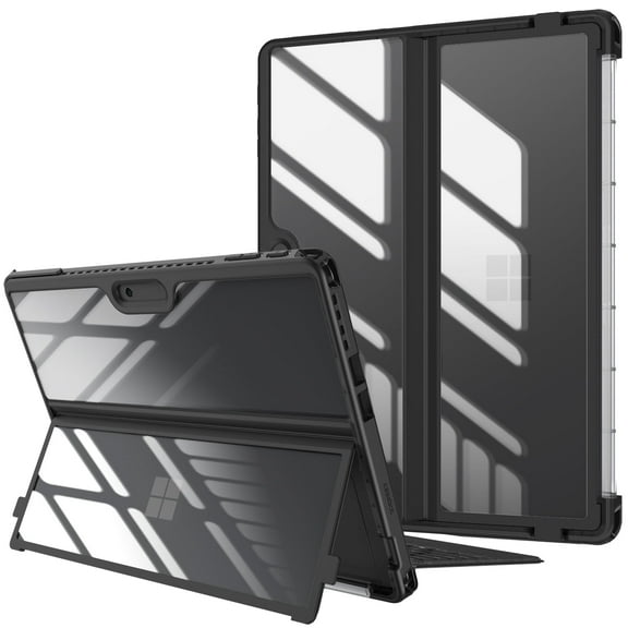 Fintie Case for 13 Inch Microsoft Surface Pro 10 (2024) / Surface Pro 9 (2022) - Shockproof Folio Rugged Hard Cover with Clear Transparent Back Shell Compatible with Type Cover Keyboard, Black