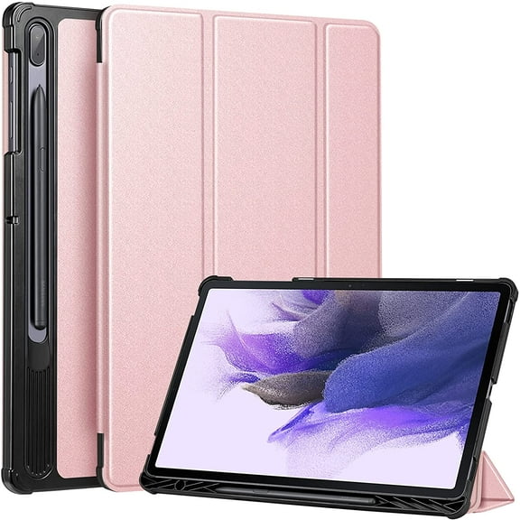 Fintie Case for Samsung Galaxy S8+/S8 Plus 2022/S7 FE 2021/S7 Plus 2020 12.4 inch Tablet, Slim Lightweight Hard Back Shell Tri-Fold Stand Cover with S Pen Holder Auto Wake/Sleep, Rose Gold