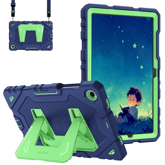Fintie Case for Samsung Galaxy Tab A11+ Plus 2025/ A9+ Plus 11 Inch 2023, Fully-Body Rugged Heavy Duty Shockproof Protective Case with Kickstand & Shoulder Strap for Kids, Navy/Green