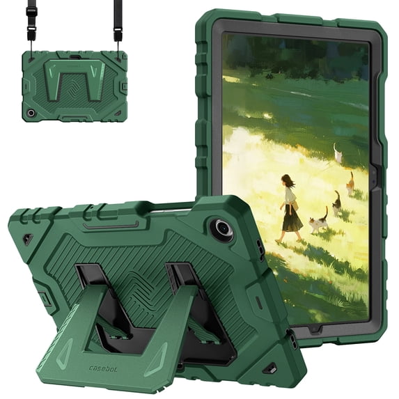 Fintie Case for Samsung Galaxy Tab A11+ Plus 2025/ A9+ Plus 11 Inch 2023, Fully-Body Rugged Heavy Duty Shockproof Protective Case with Kickstand & Shoulder Strap for Kids, Green