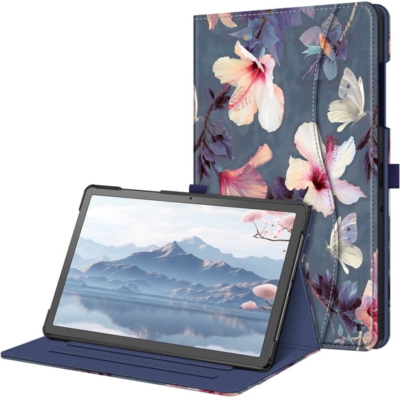 Fintie Case for Samsung Galaxy Tab A11+ Plus 2025/ A9+ Plus 11 Inch 2023, Multi-Angle Viewing Smart Stand Back Cover with Pocket Auto Wake/Sleep, Blooming Hibiscus