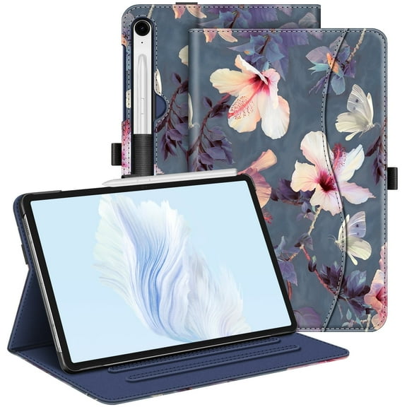 Fintie Case for Samsung Galaxy Tab S10 Lite/ S10 FE/ S9 FE 5G 10.9 Inch/Tab S9 11 Inch, Multi-Angle Viewing Protective Cover with Pocket, Auto Sleep/Wake, Blooming Hibiscus