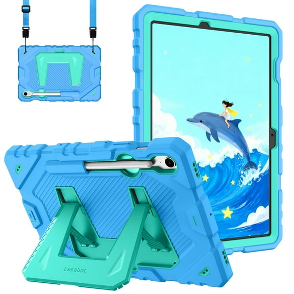 Fintie Case for Samsung Galaxy Tab S10 Lite/ S10 FE/ S9 FE 10.9 Inch/Tab S9 11 Inch, Fully-Body Rugged Heavy Duty Shockproof Protective Case with Kickstand & Shoulder Strap for Kids, Blue