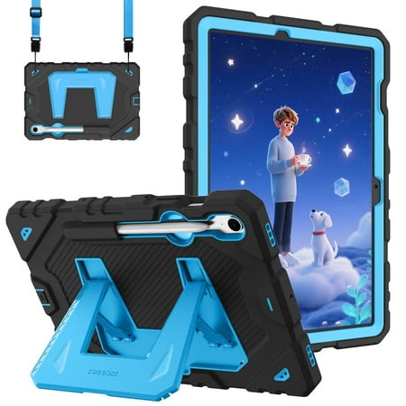 Fintie Case for Samsung Galaxy Tab S10 Lite/ S10 FE/ S9 FE 10.9 Inch/Tab S9 11 Inch, Fully-Body Rugged Heavy Duty Shockproof Protective Case with Kickstand & Shoulder Strap for Kids, Blue