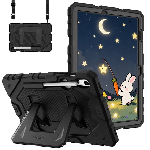 Fintie Case for Samsung Galaxy Tab S10 Lite/ S10 FE/ S9 FE 10.9 Inch/Tab S9 11 Inch, Fully-Body Rugged Heavy Duty Shockproof Protective Case with Kickstand & Shoulder Strap for Kids, Black