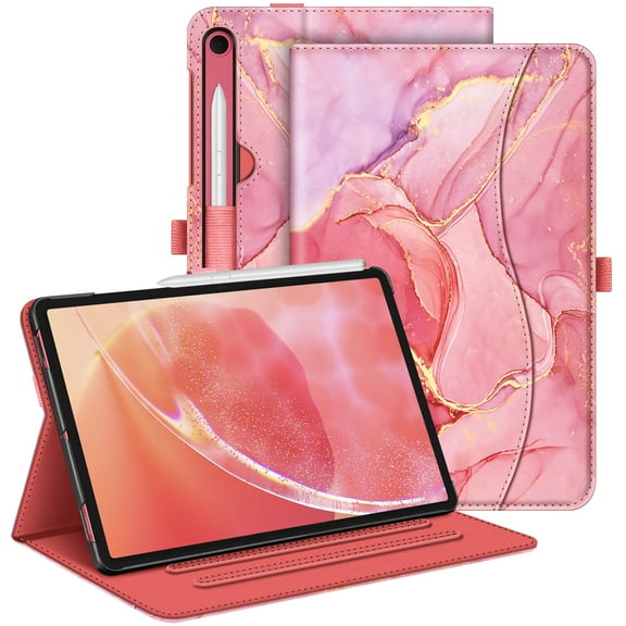 Fintie Case for Samsung Galaxy Tab S10 Lite/ S10 FE/ S9 FE 5G 10.9 Inch/Tab S9 11 Inch, Multi-Angle Viewing Protective Cover with Pocket, Auto Sleep/Wake, Marble Pink