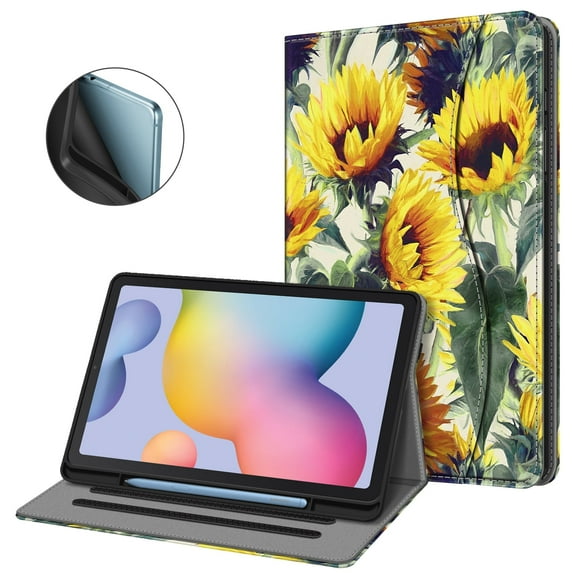 Fintie Case for Samsung Galaxy Tab S6 Lite 10.4(2024/2020/2022) with S Pen Holder, Multi-Angle Viewing Soft TPU Back Cover with Pocket Auto Wake/Sleep,Sunflowers