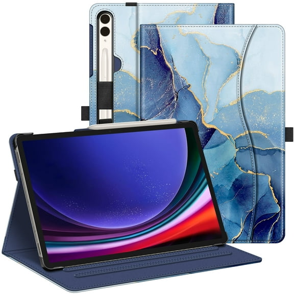 Fintie Case for Samsung Galaxy Tab S10 Plus 2024/S9 Plus 2023/S8 Plus 2022/S7 FE 2021/S7 Plus 2020 12.4 Inch, Multi-Angle Viewing Protective Cover with Pocket, Auto Sleep/Wake, Ocean Marble