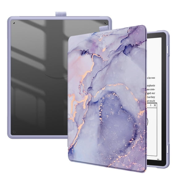 Fintie Case for Kindle Scribe 10.2 Inch Tablet (2022 Released), Hybrid Slim Shockproof Cover Transparent Back Shell with Pencil Holder, Lilac Marble