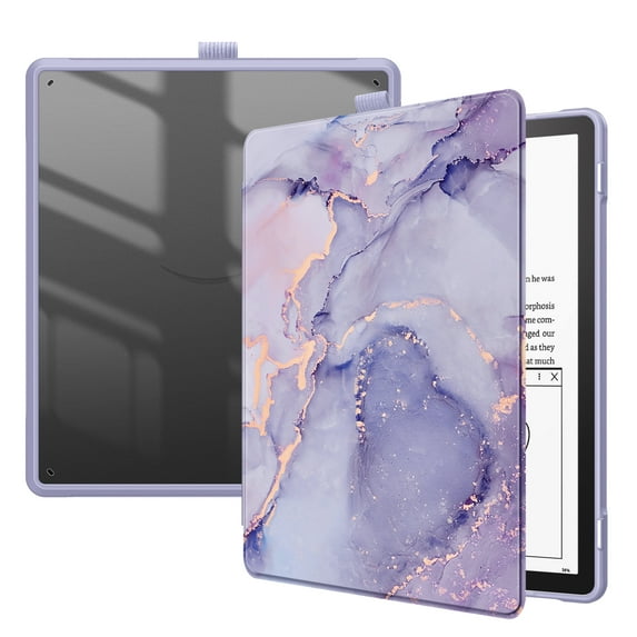Fintie Case for Kindle Scribe 10.2 Inch Tablet (2022 Released), Hybrid Slim Shockproof Cover Transparent Back Shell with Pencil Holder, Lilac Marble
