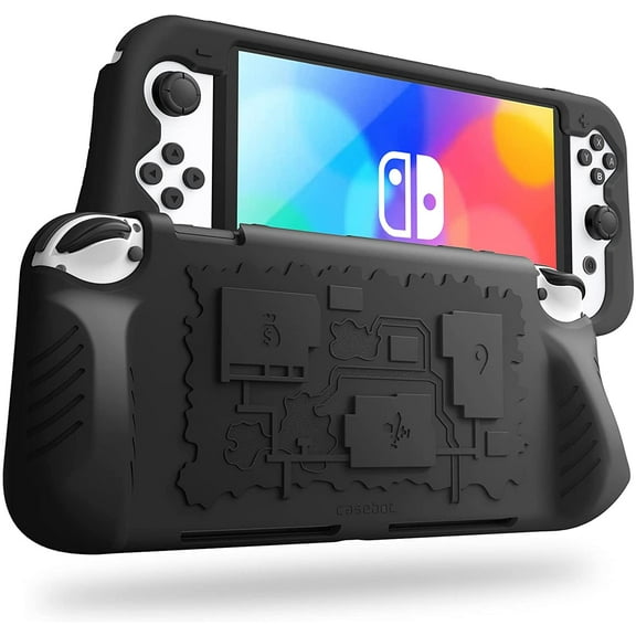 Fintie Case for Nintendo Switch OLED Model 2021 w/3 Game Card Slots - Ergonomic Grip Case Soft Silicone Shockproof Anti-Slip Protective Cover, Black