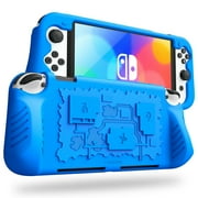 Fintie Case for Nintendo Switch OLED Model 2021 w/3 Game Card Slots - Ergonomic Grip Case Soft Silicone Shockproof Anti-Slip Protective Cover, Blue