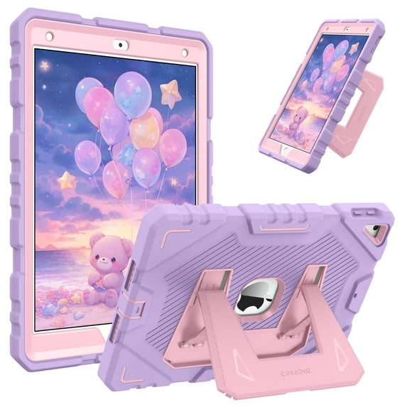 Fintie Case for iPad 9th Generation (2021) / 8th Gen (2020) / 7th Gen (2019) 10.2 Inch, Protective Fully-Body Rugged Heavy Duty Shockproof Tablet Case with Built-in Stand for Kids, Purple