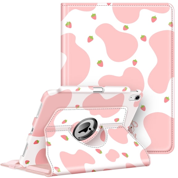 Fintie Case for iPad (A16) 11th Generation 11 Inch (2025), iPad 10th Generation 10.9 Inch (2022), 360 Degree Rotating Protective Stand Cover with Pencil Holder, Strawberry Cow