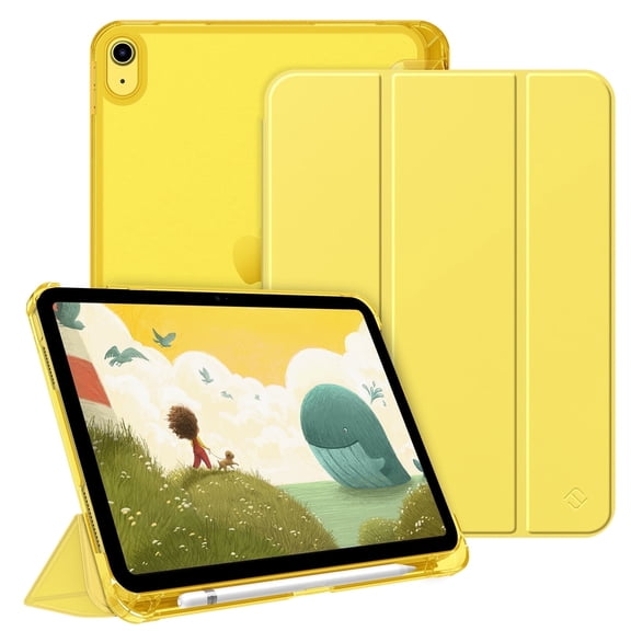Fintie Case for iPad (A16) 11th Generation Case 2025, iPad 10th Generation Case 2022, Slim Shell Hard Translucent Frosted Back Stand Cover with Pencil Holder, Auto Sleep/Wake, Yellow