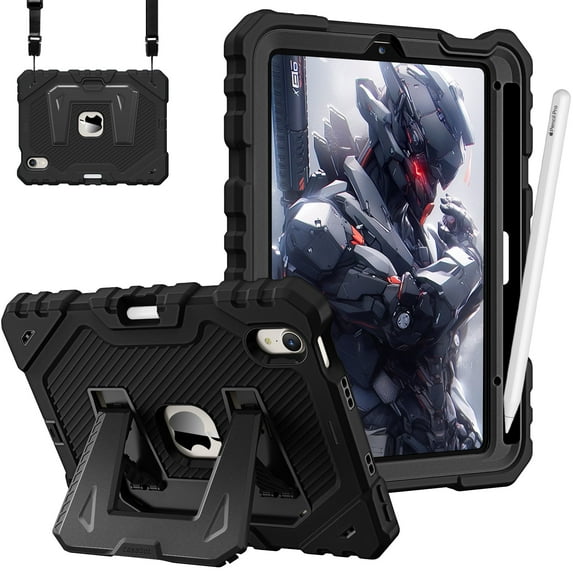 Fintie Case for iPad Mini 7th Generation (A17 Pro) 2024 / iPad Mini 6 2021, Fully-Body Rugged Heavy Duty Shockproof Protective Case with Kickstand for Kids, Black