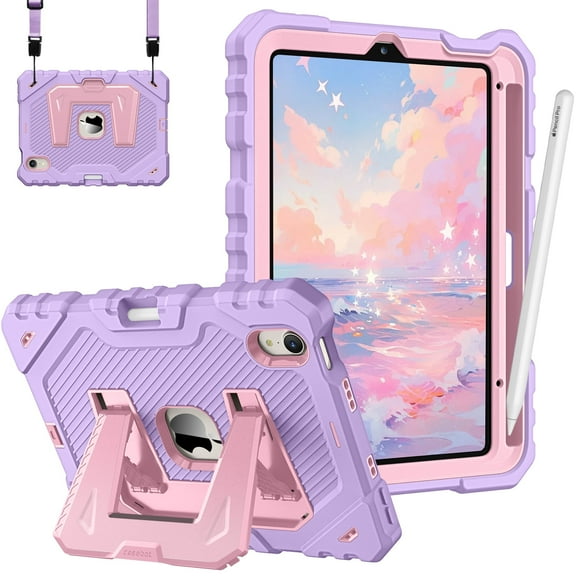 Fintie Case for iPad Mini 7th Generation (A17 Pro) 2024 / iPad Mini 6 2021, Fully-Body Rugged Heavy Duty Shockproof Protective Case with Kickstand for Kids, Purple