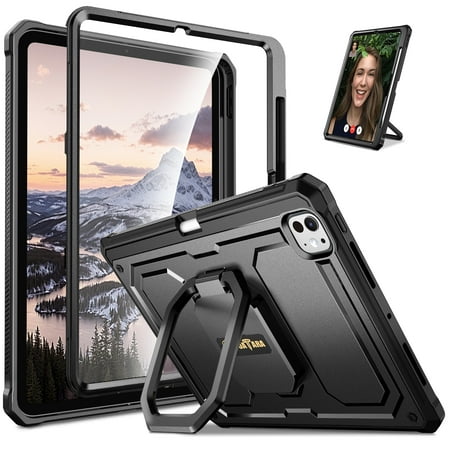 Fintie Case for iPad Pro 11-inch M4 Chip 2024 Release (Model Number: A2836/A2837/A3006), [Tuatara Magic Ring] 360 Degree Rotating Grip Stand Rugged Cover with Screen Protector & Pencil Holder, Black