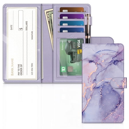 Fintie Checkbook Cover, RFID Blocking Big Capacity Standard Register Duplicate Checks with Pen Holder, Cards Slots