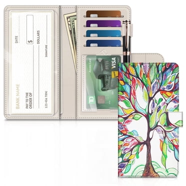 RFID Black Leather Checkbook Wallet Cover with Card Slots, Pen Holder ...